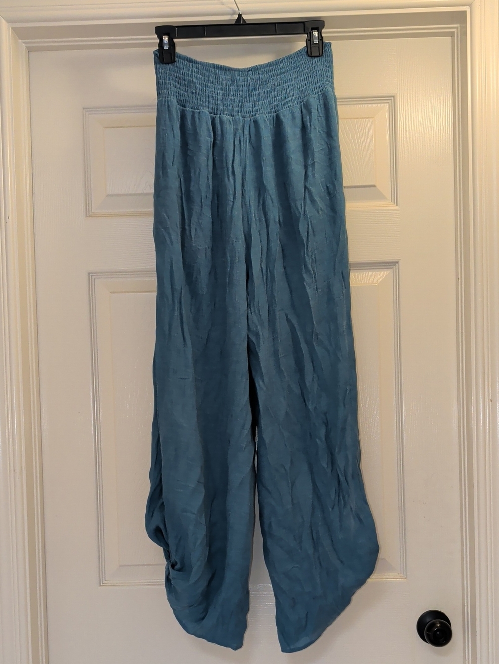 Women's Sky Blue Wide-Leg Linen Pants